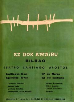 Ez Dok Amairuren Bilboko bi emanaldi iragartzeko kartela, Remigio Mendiburuk asmatutako taldearen logotipoarekin.